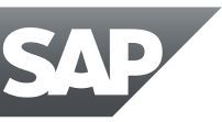 SAP logo in white letters on a dark gray background with a diagonal cut design