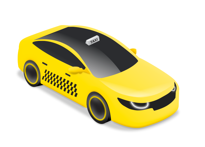 Yellow sports car with black roof and tinted windows, viewed from above on a white background
