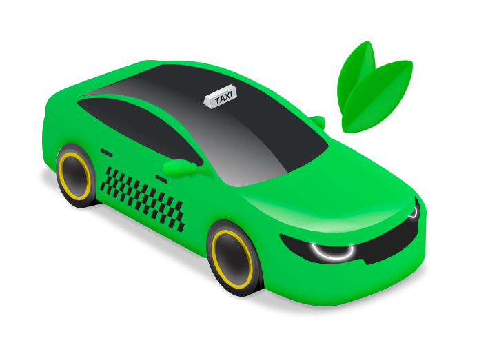 Green electric sports car with black roof and leaf logo, viewed from above on a white background