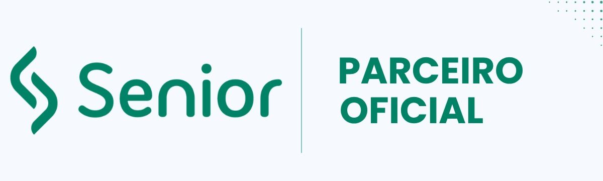 Logo da Senior em verde ao lado do texto “PARCEIRO OFICIAL” em verde sobre fundo branco