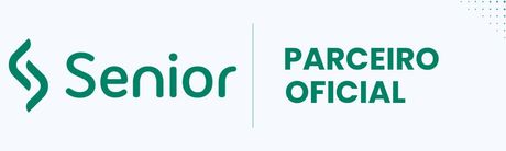 Logo da Senior em verde ao lado do texto “PARCEIRO OFICIAL” em verde sobre fundo branco