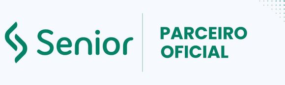 Logo da Senior em verde ao lado do texto “PARCEIRO OFICIAL” em verde sobre fundo branco