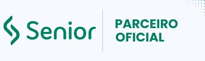 Logo da Senior em verde ao lado do texto “PARCEIRO OFICIAL” em verde sobre fundo branco