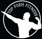 Top Form Fitness logo with white bodybuilder silhouette inside a black circle