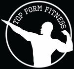 Top Form Fitness logo with white bodybuilder silhouette inside a black circle