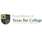 Texas Bar College shield logo with gold text reading “Proud Member of Texas Bar College”
