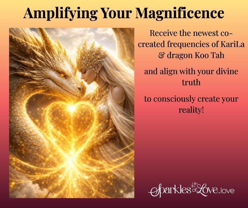 Golden angel and heart on warm pink background with title “Amplifying Your Magnificence” and motivational text.