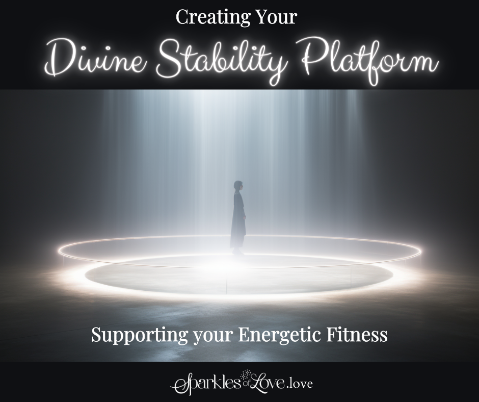 Promotional graphic for Divine Stability Platform, with glowing circle, central figure, and text