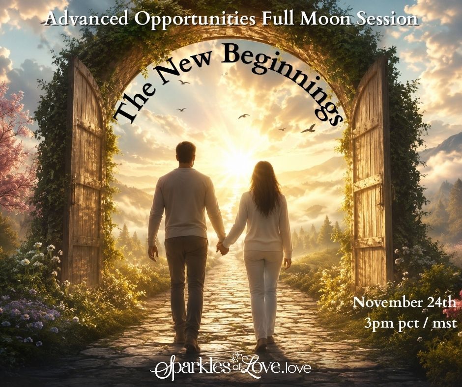 Couple holding hands walking through an archway toward a glowing sunrise, with event text overlay.