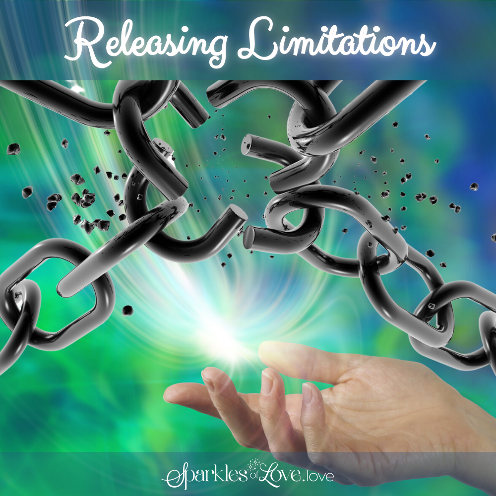 Broken chains above an outstretched hand reaching toward a bright light, with “Releasing Limitations” text.