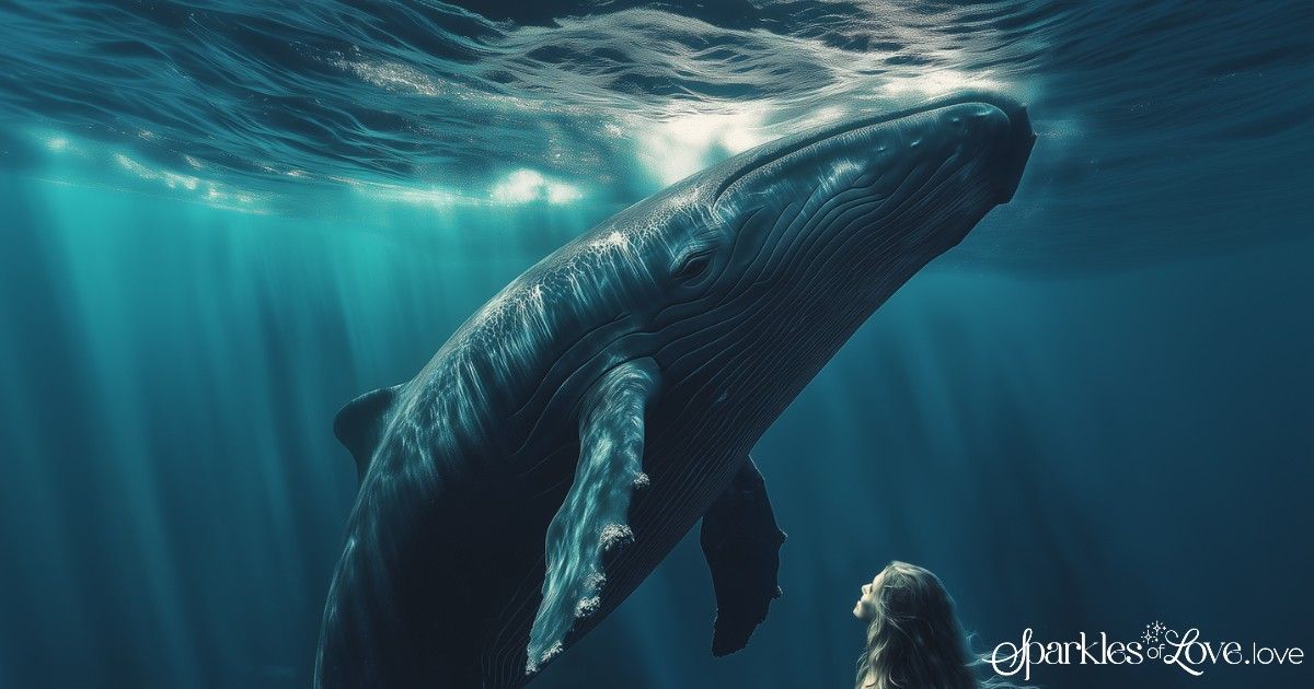 Aktau the Star Whale, swimming underwater near the ocean surface in blue light