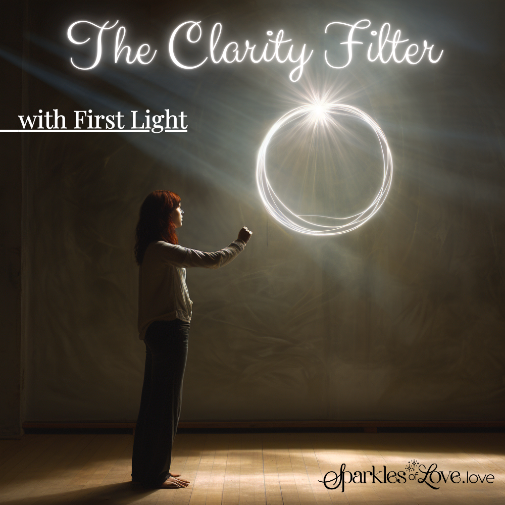 Person in a dim room holding a light toward a glowing ring, with “The Clarity Filter” text above.
