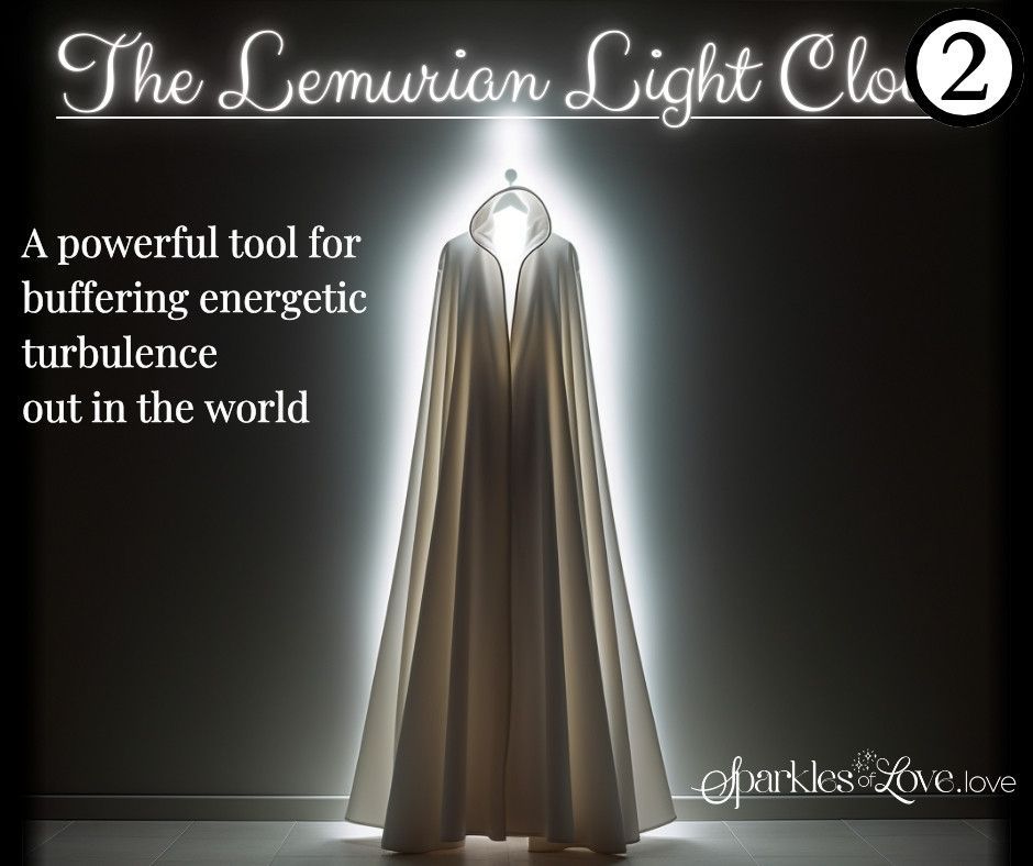 Glowing hooded figure in a dark room with text: “The Lemurian Light Clo...”