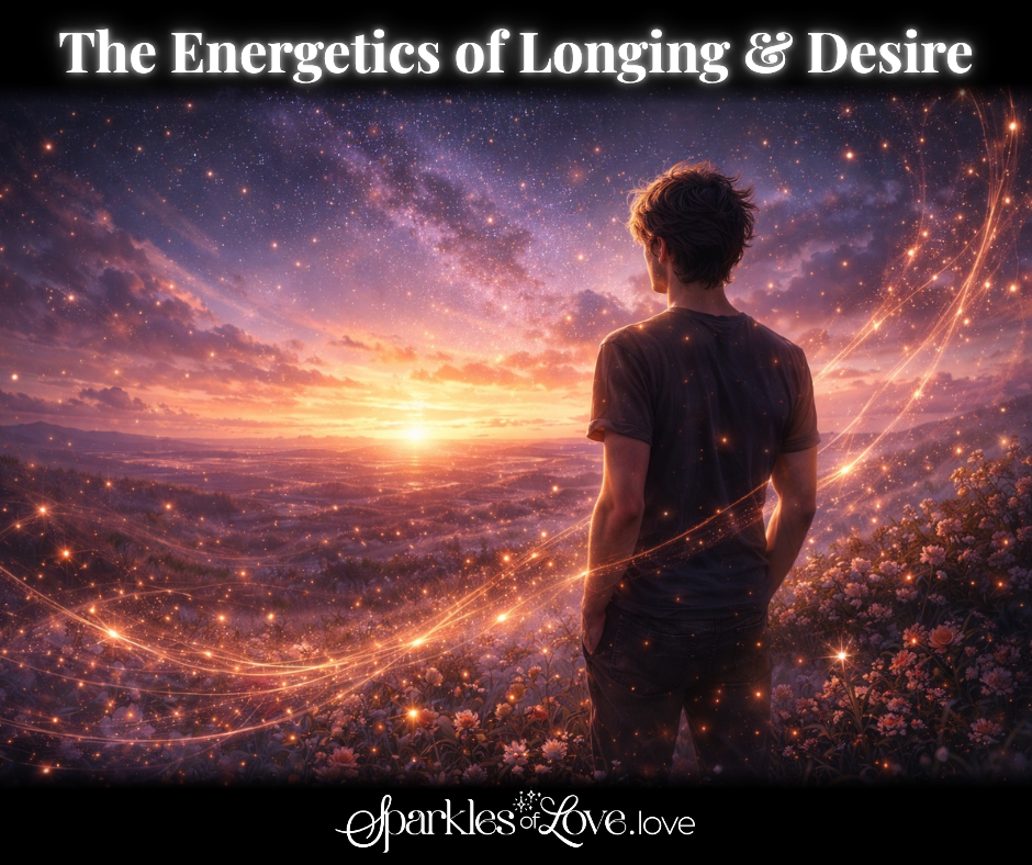 Silhouette of a person facing a glowing cosmic sunrise with the title “The Energetics of Longing & Desire.”
