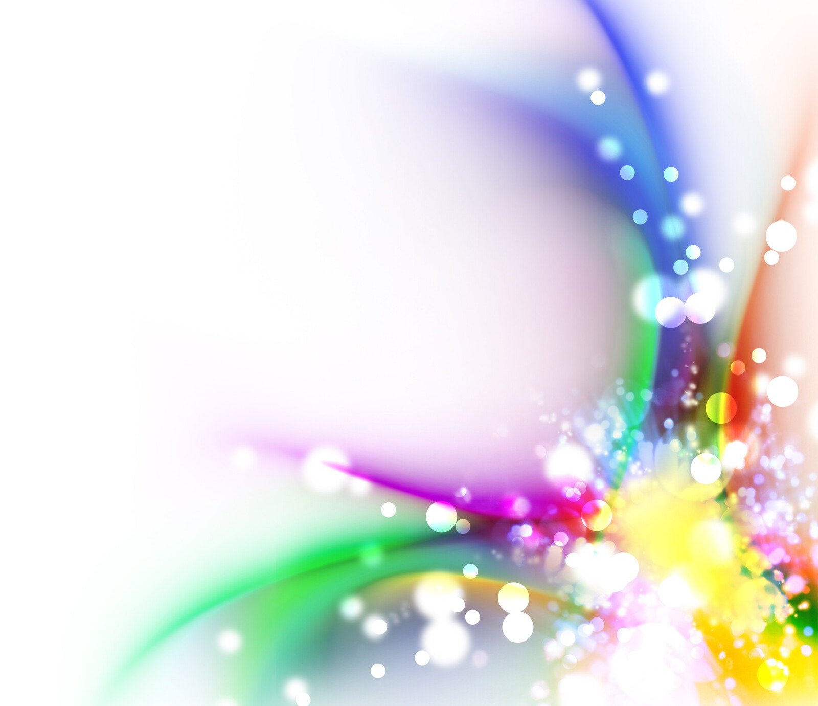 Abstract colorful light streaks and glowing bokeh on a white background