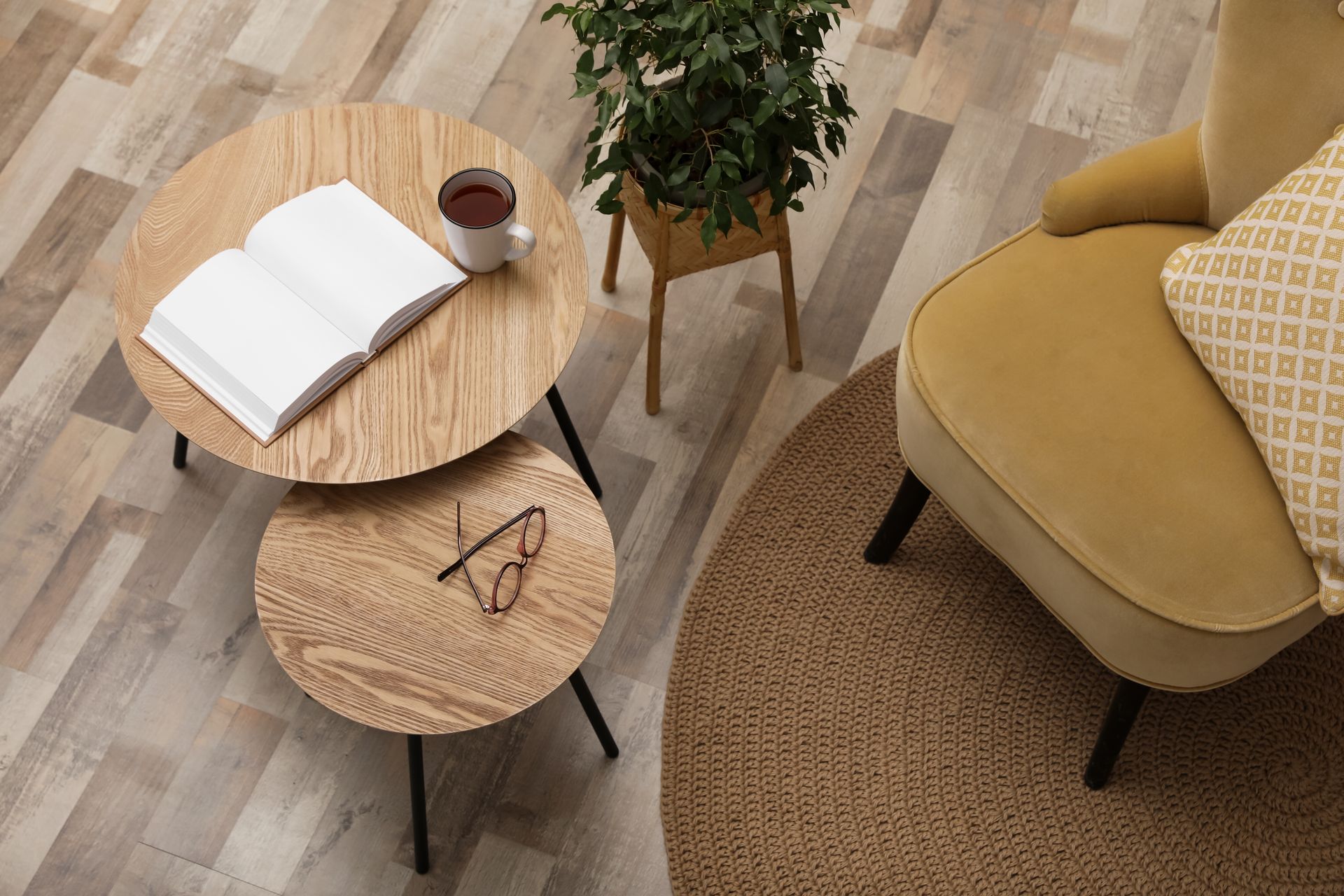 Nesting side tables, providing space saving storage