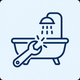 Icona stilizzata di una vasca da bagno con doccia e chiave inglese, che suggerisce una riparazione del bagno o una manutenzione idraulica.