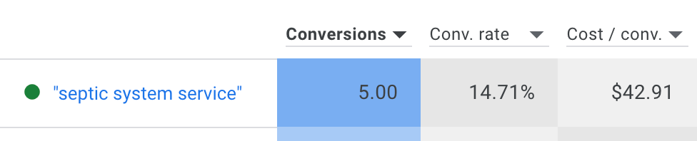 A septic system lead cost on google ads