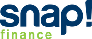The snap finance logo is blue and green on a white background.