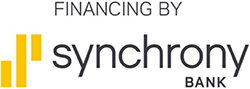 The word synchrony is written in black and yellow on a white background.