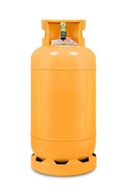 Un cilindro de gas amarillo con la letra a en él.