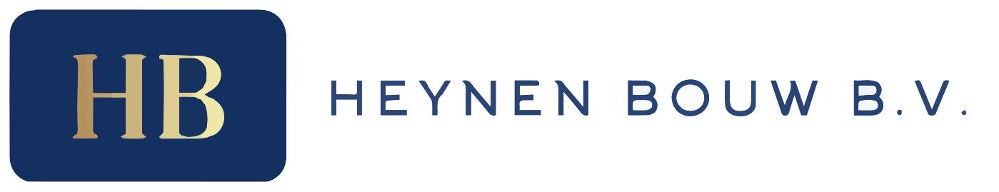 Het logo van HEYEN BOUW BV met een blauw HB-icoon en zwarte tekst op een witte achtergrond.