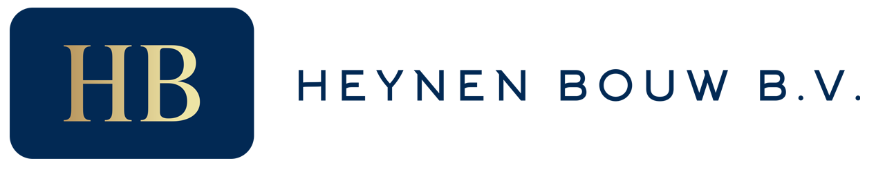 Logo Heynen Bouw BV met een blauw HB-icoon en de zwarte bedrijfsnaam op een witte achtergrond.