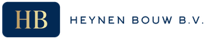 Logo Heynen Bouw BV met een blauw HB-icoon en de zwarte bedrijfsnaam op een witte achtergrond.