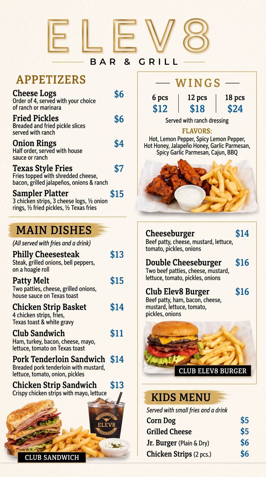 A menu for a restaurant shows a variety of cocktails.