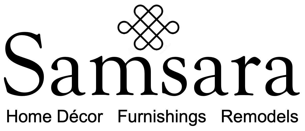 A black and white logo for samsara home decor furnishings remodels.