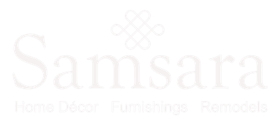 The logo for samsara home decor furnishings and remodels is white on a white background.