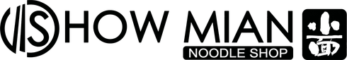 HOW MIAN NOODLE SHOP logo with stylized black text and Chinese characters on a white background