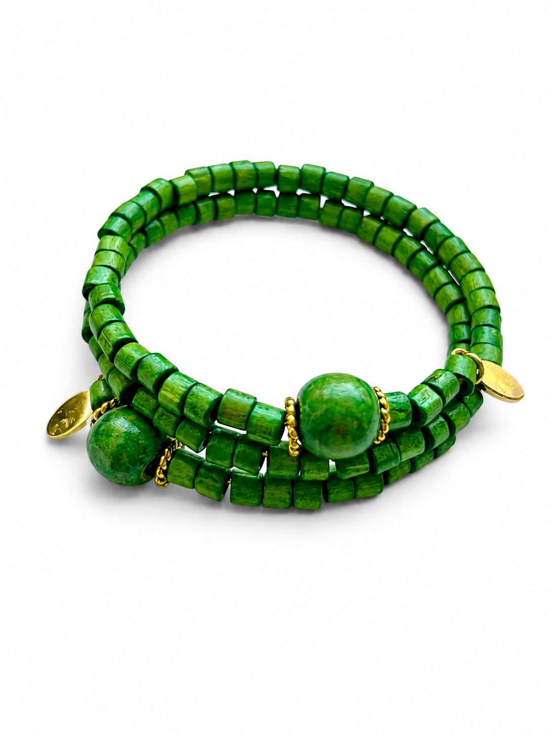 Emerald-Hued Bohemian Memory Wire Adorned with Gold Plated Accents