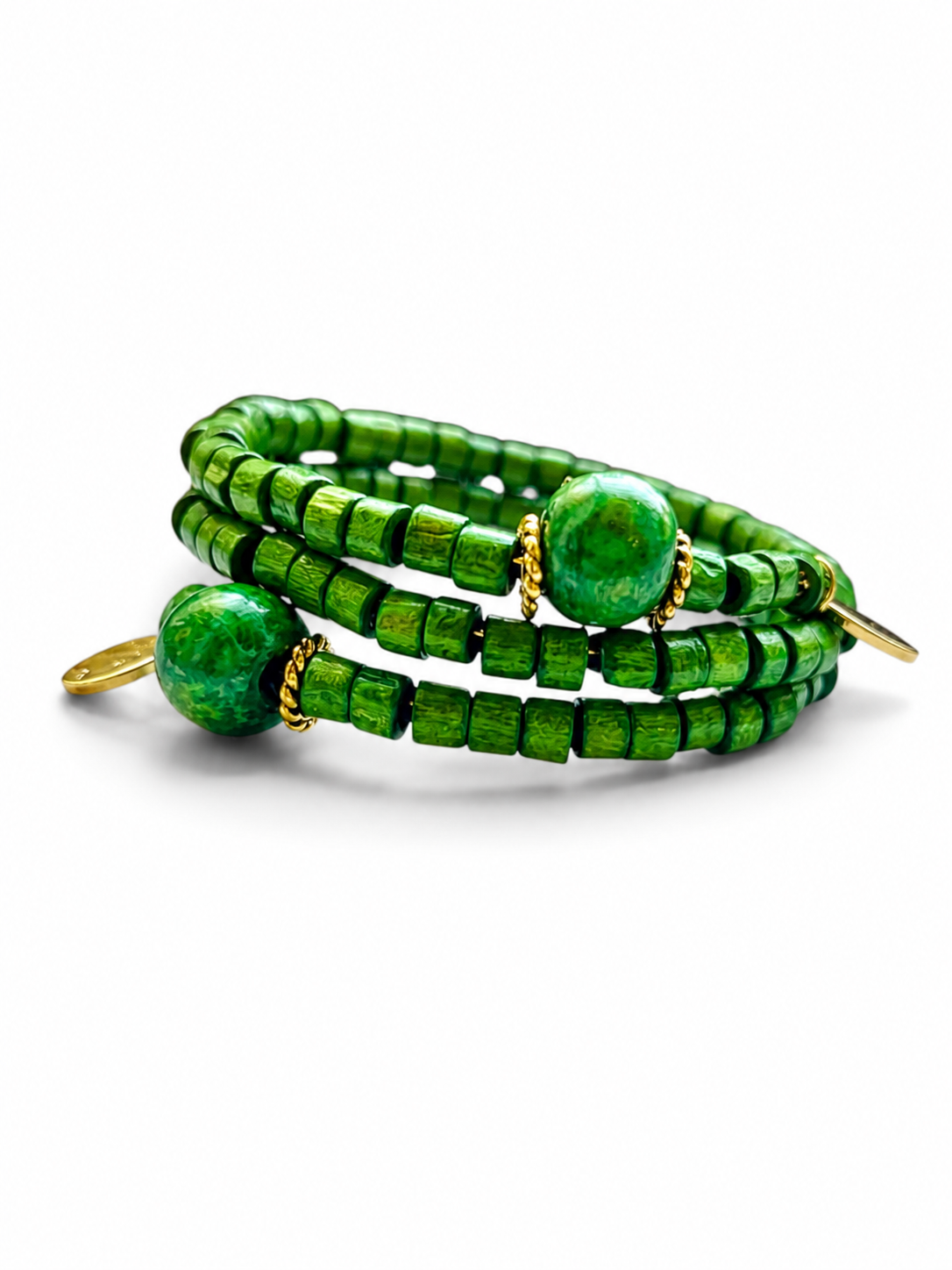 Emerald-Hued Bohemian Memory Wire Adorned with Gold Plated Accents