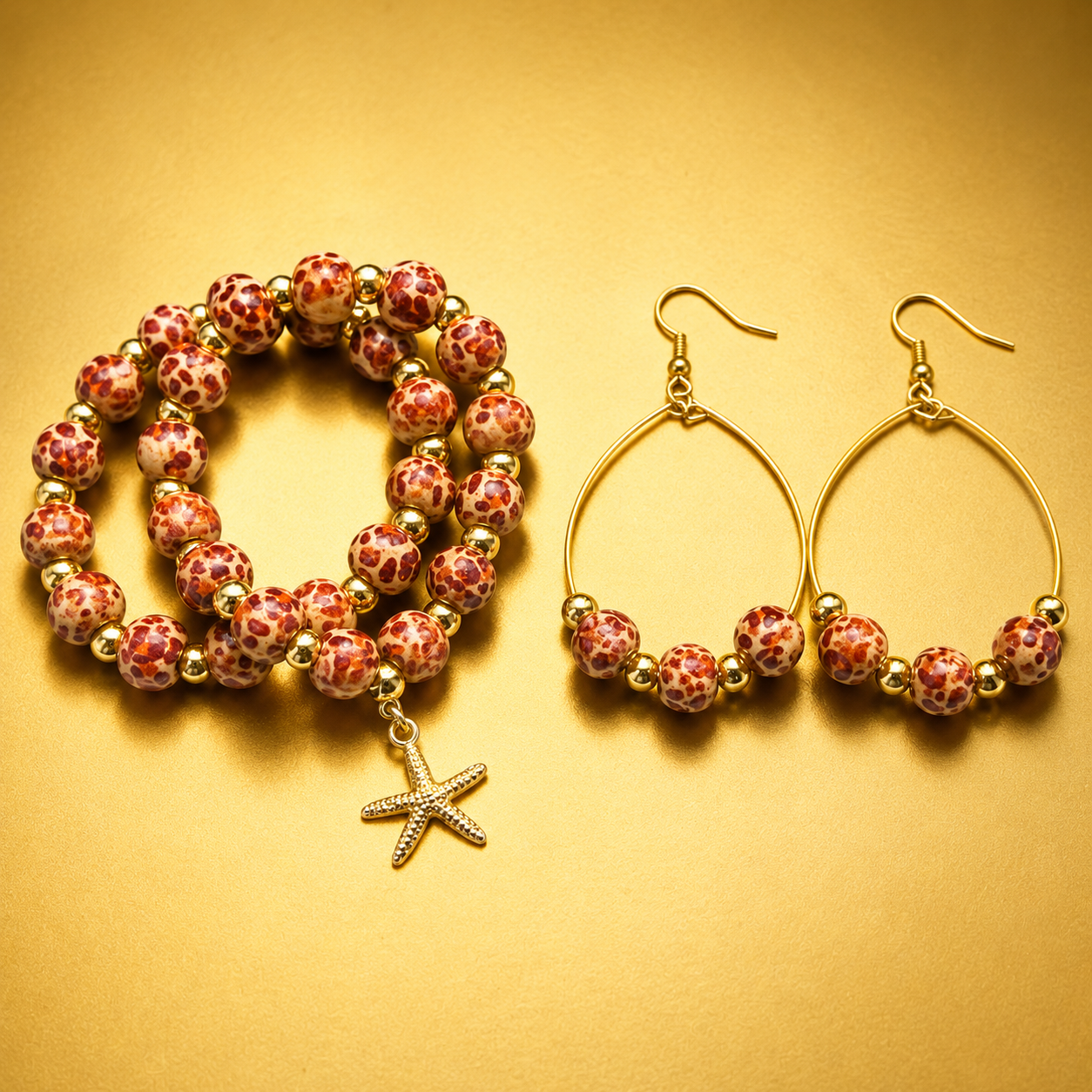 Lightweight Brown Boho Bracelet and Earring Set
