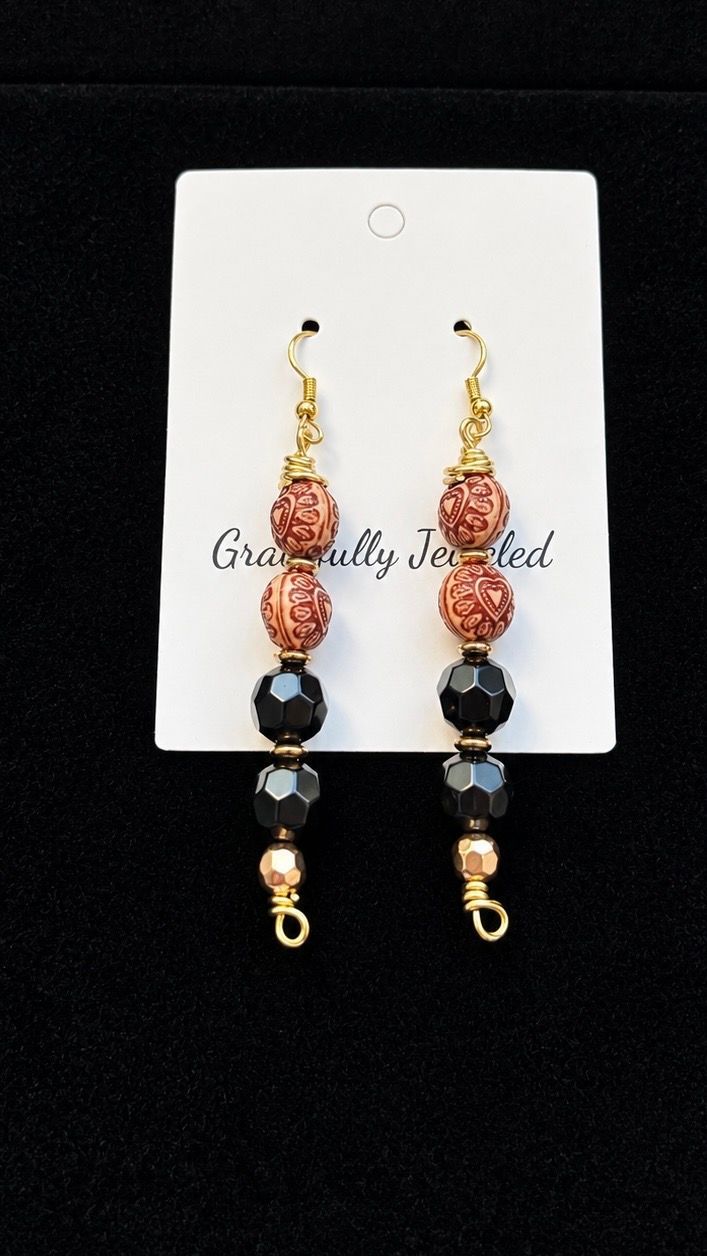 Charming Brown/Black Beaded Earrings