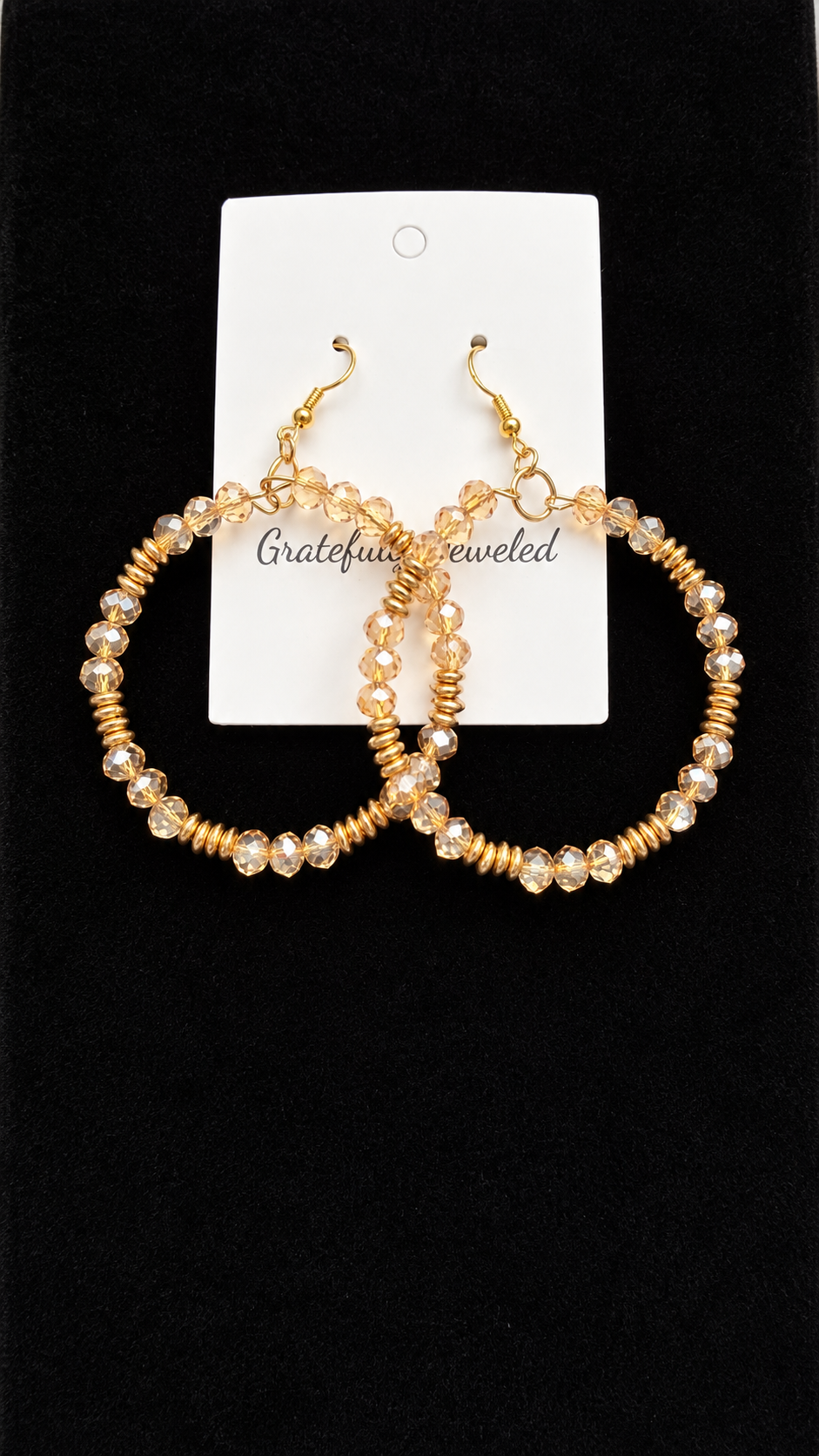 Stunning Crystal Champagne Beaded Hoop Earrings featuring Lever Back Hooks