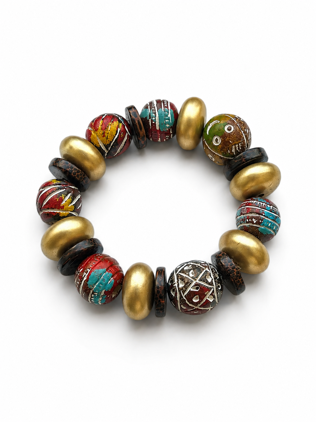 Chunky Boho Beaded Stretch Bracelet with Elegant Gold Accents