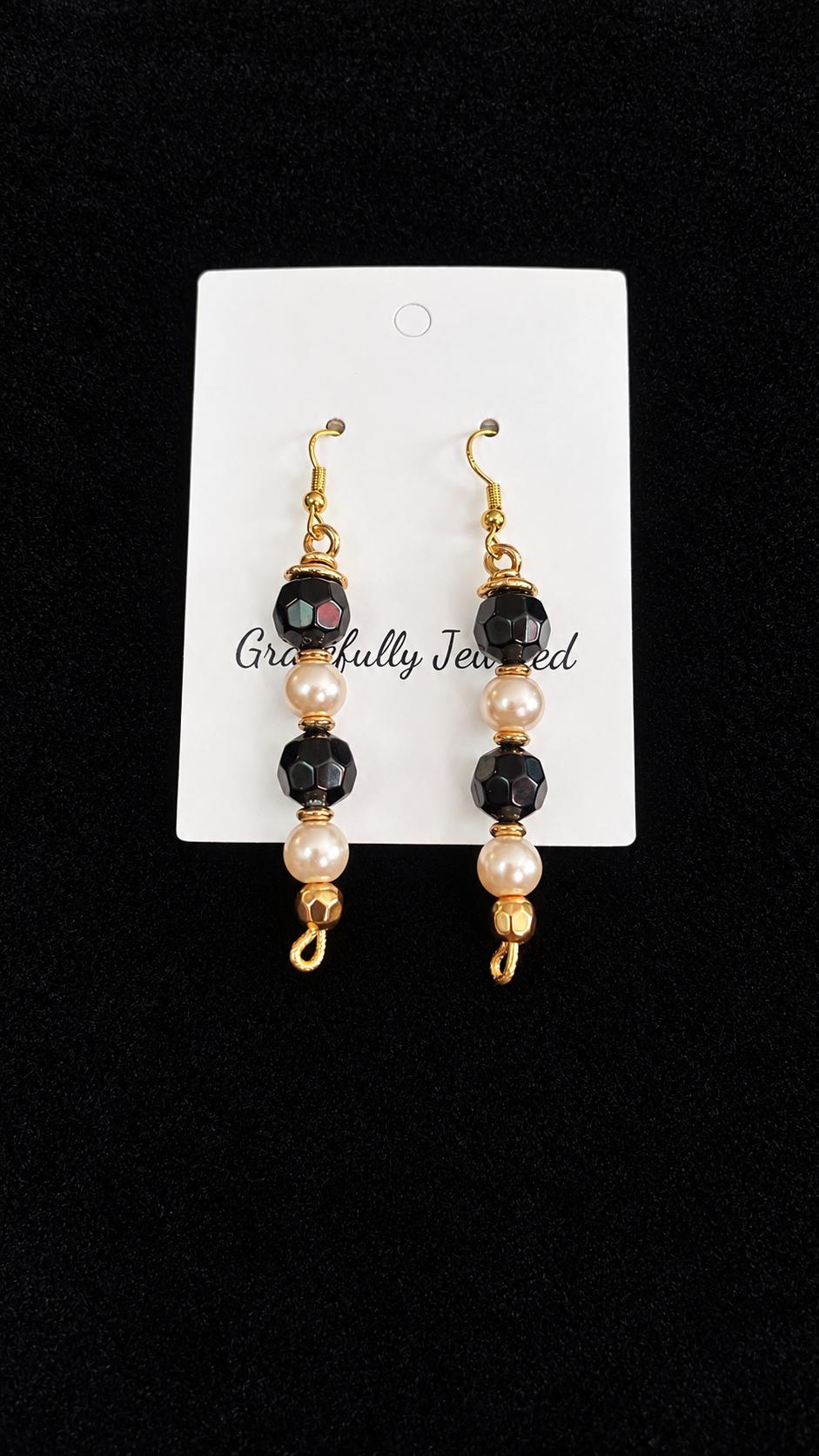 Stunning Pearl and Black Gemstone Beaded Earrings