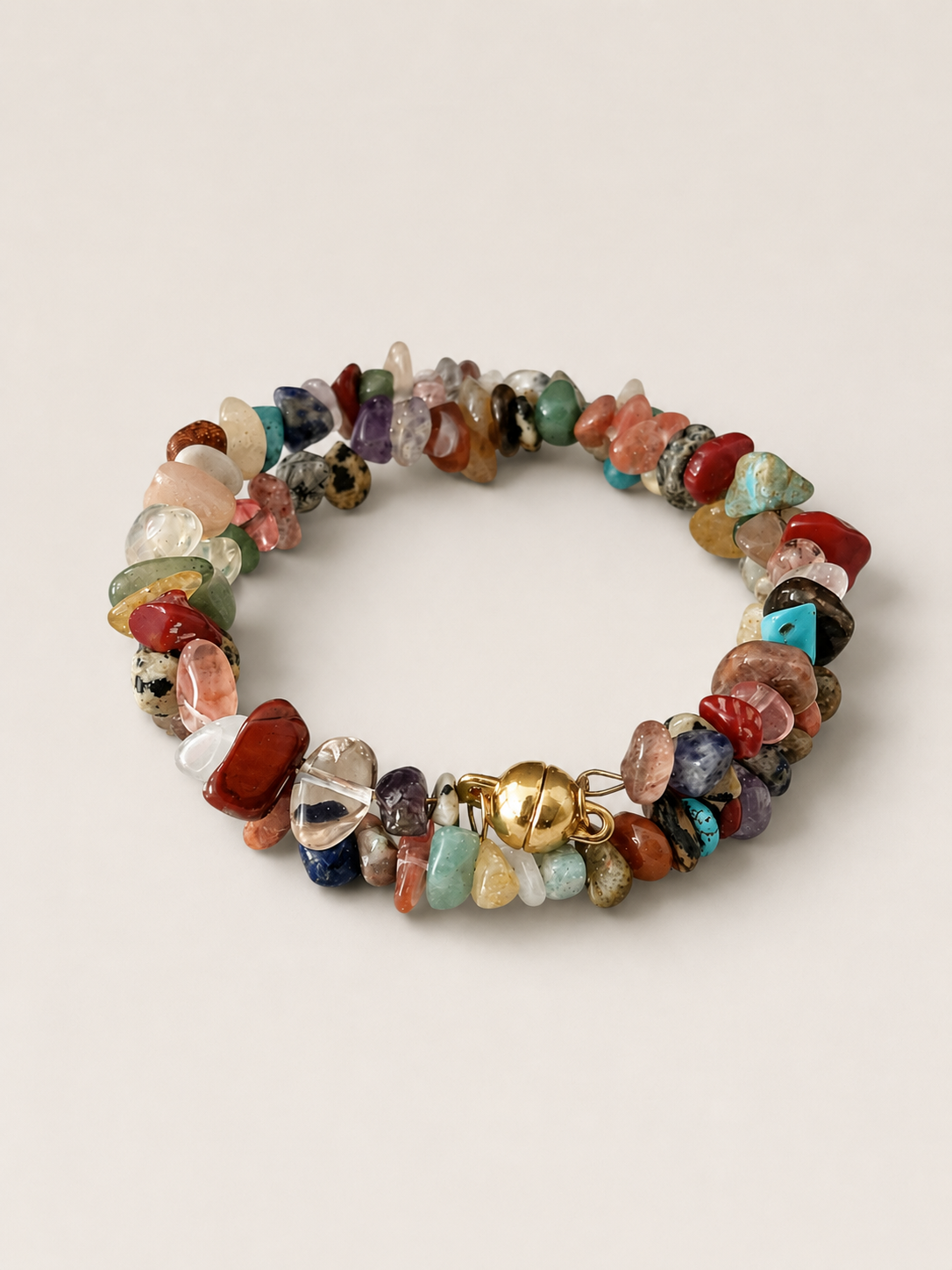 Multicolor Chip Memory Wire Beaded Bracelet Featuring a Magnetic Clasp