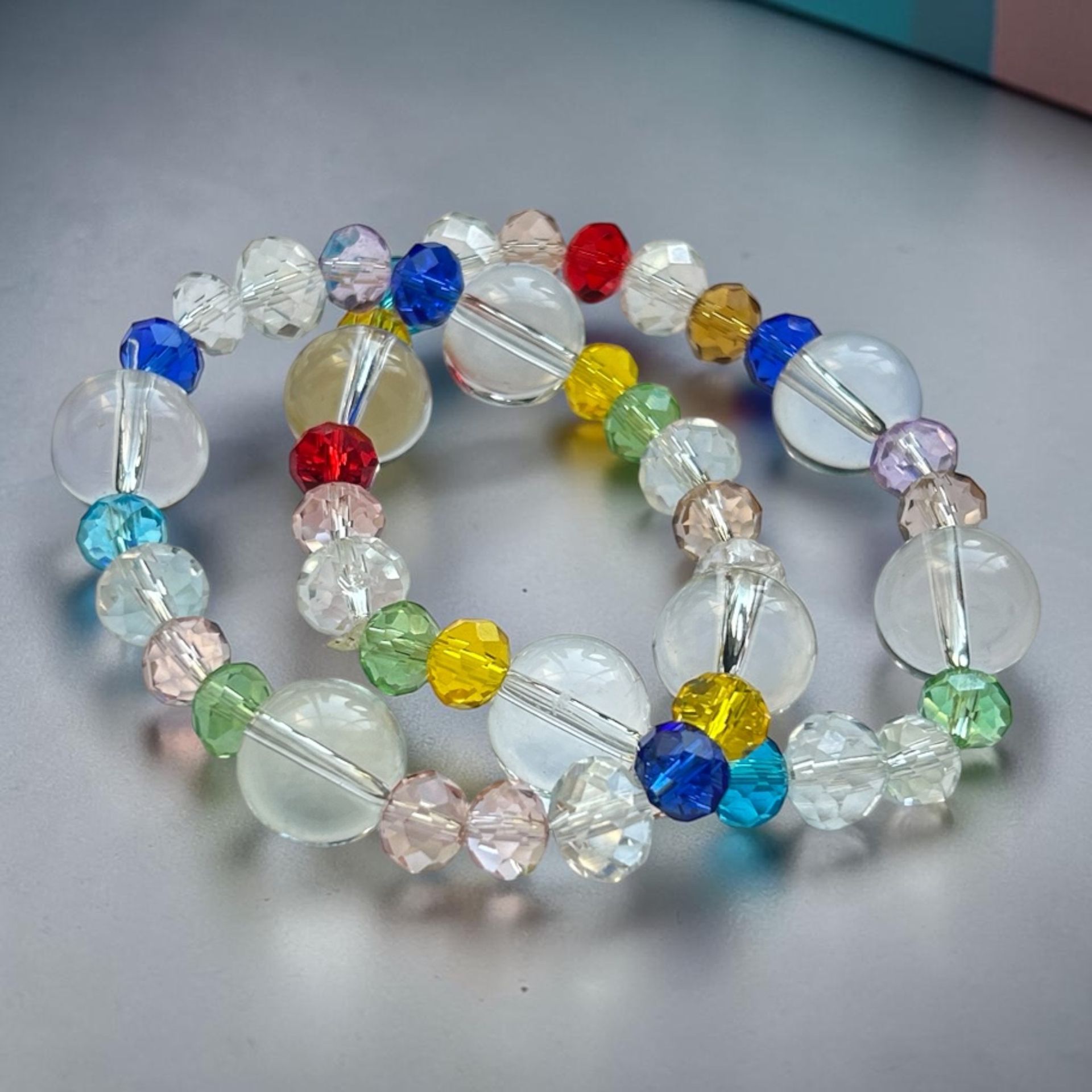 Crystal Clear  Color Beaded Stretch Bracelet