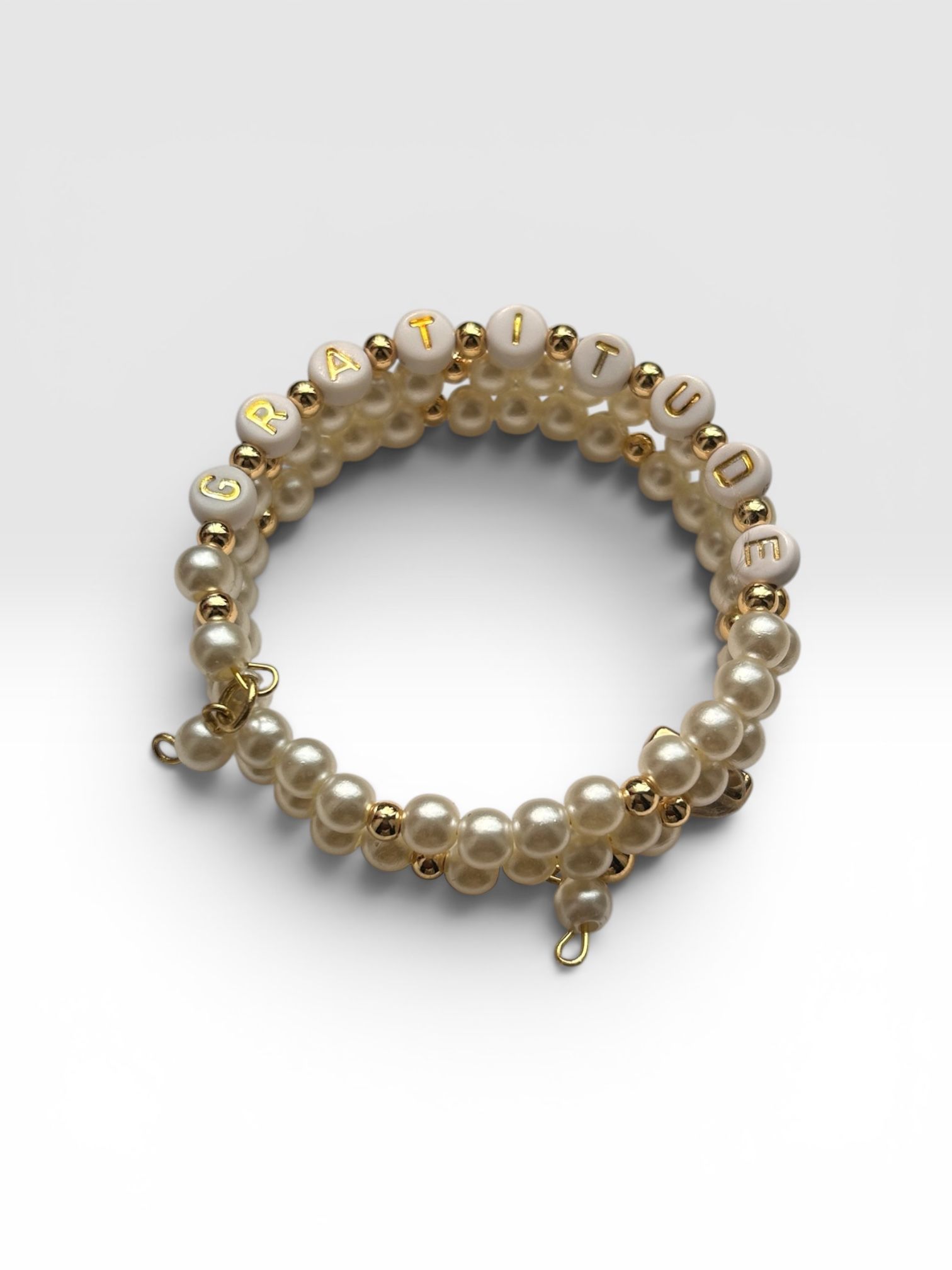 Gratitude Memory Wire Bracelet with Pearls and Gold Plated Accents
