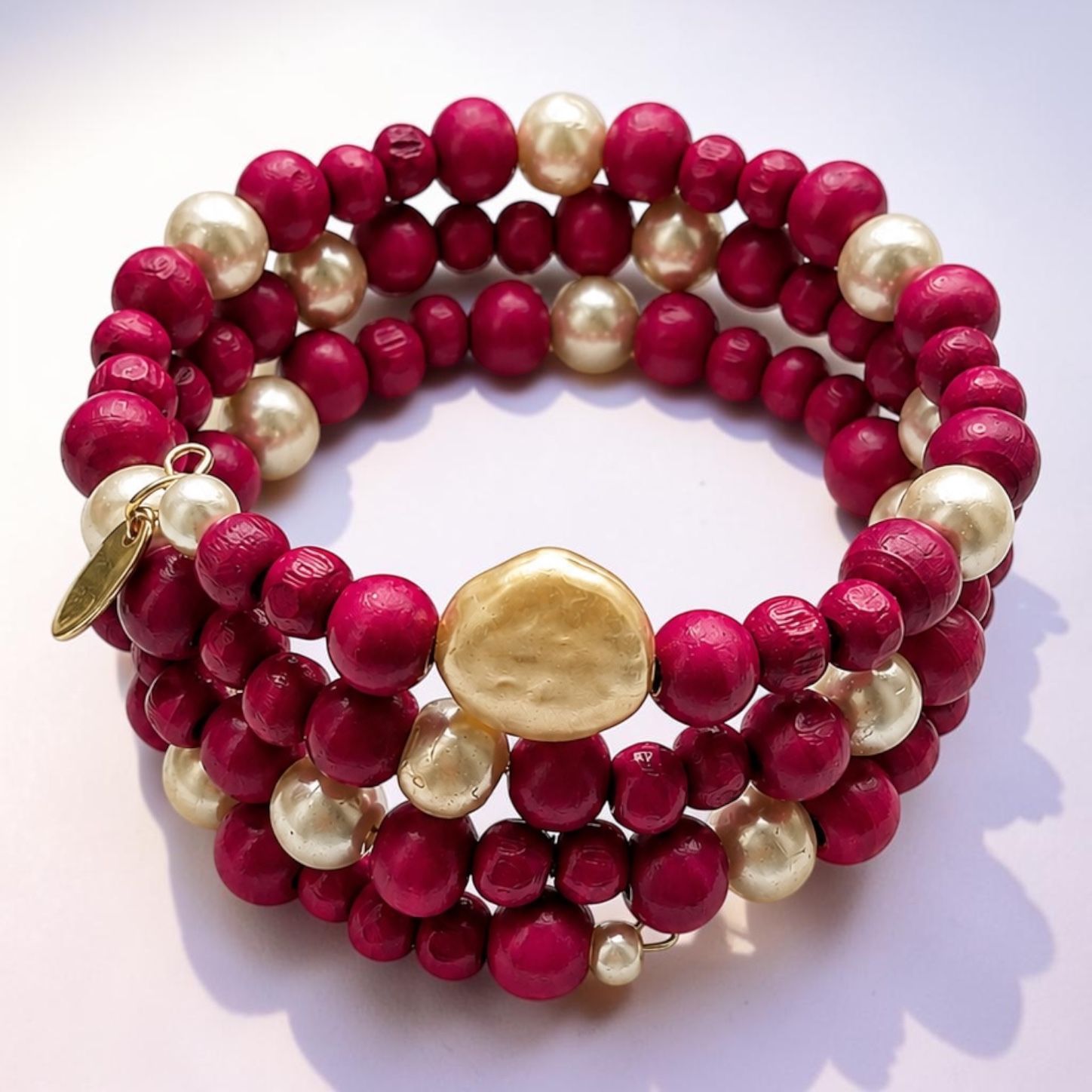 Radiant Purple Memory Wire Bracelet with Pearl Accents