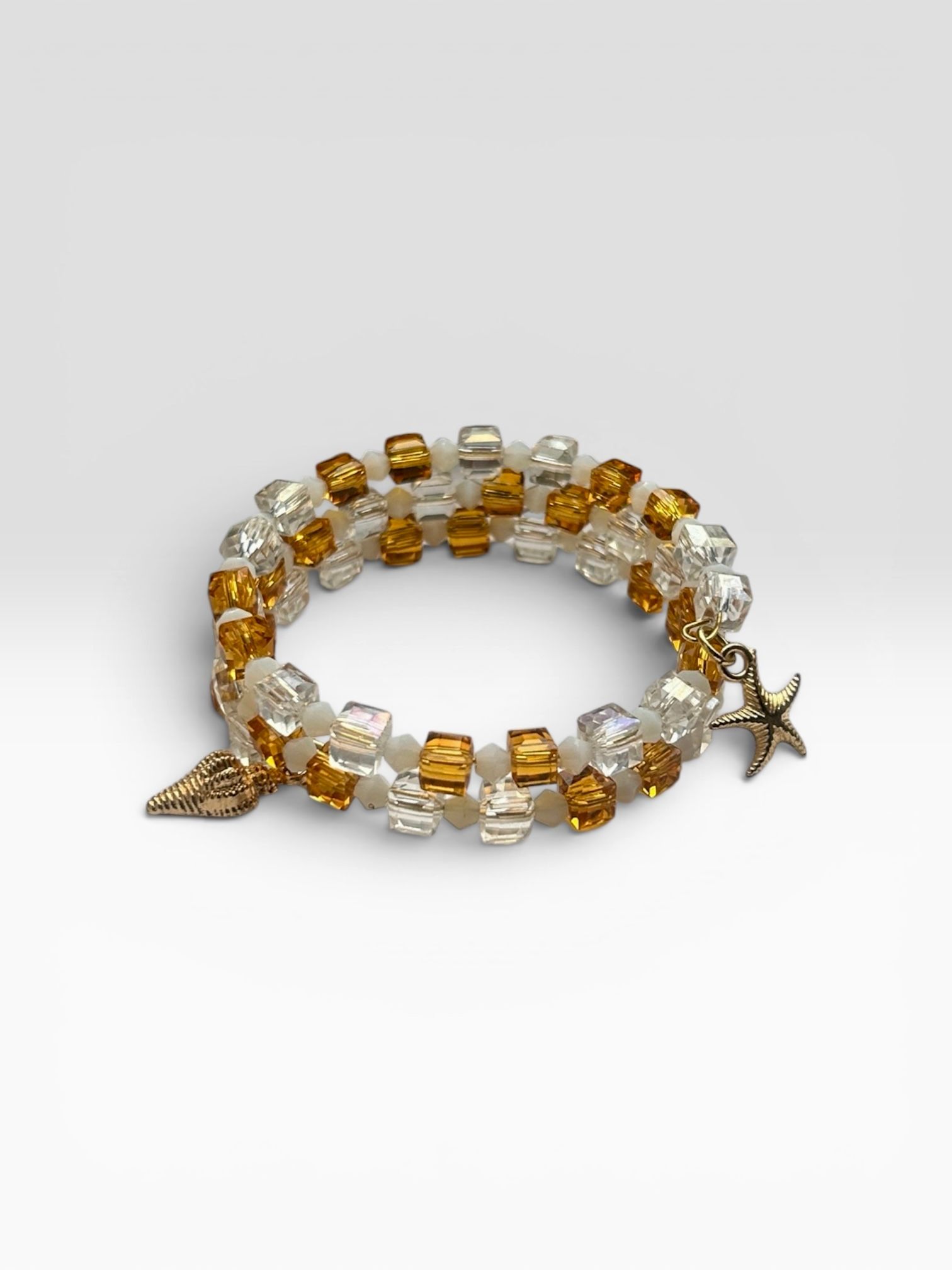 Small Seashell Memory Wire Bracelet with Gold Plated Charms