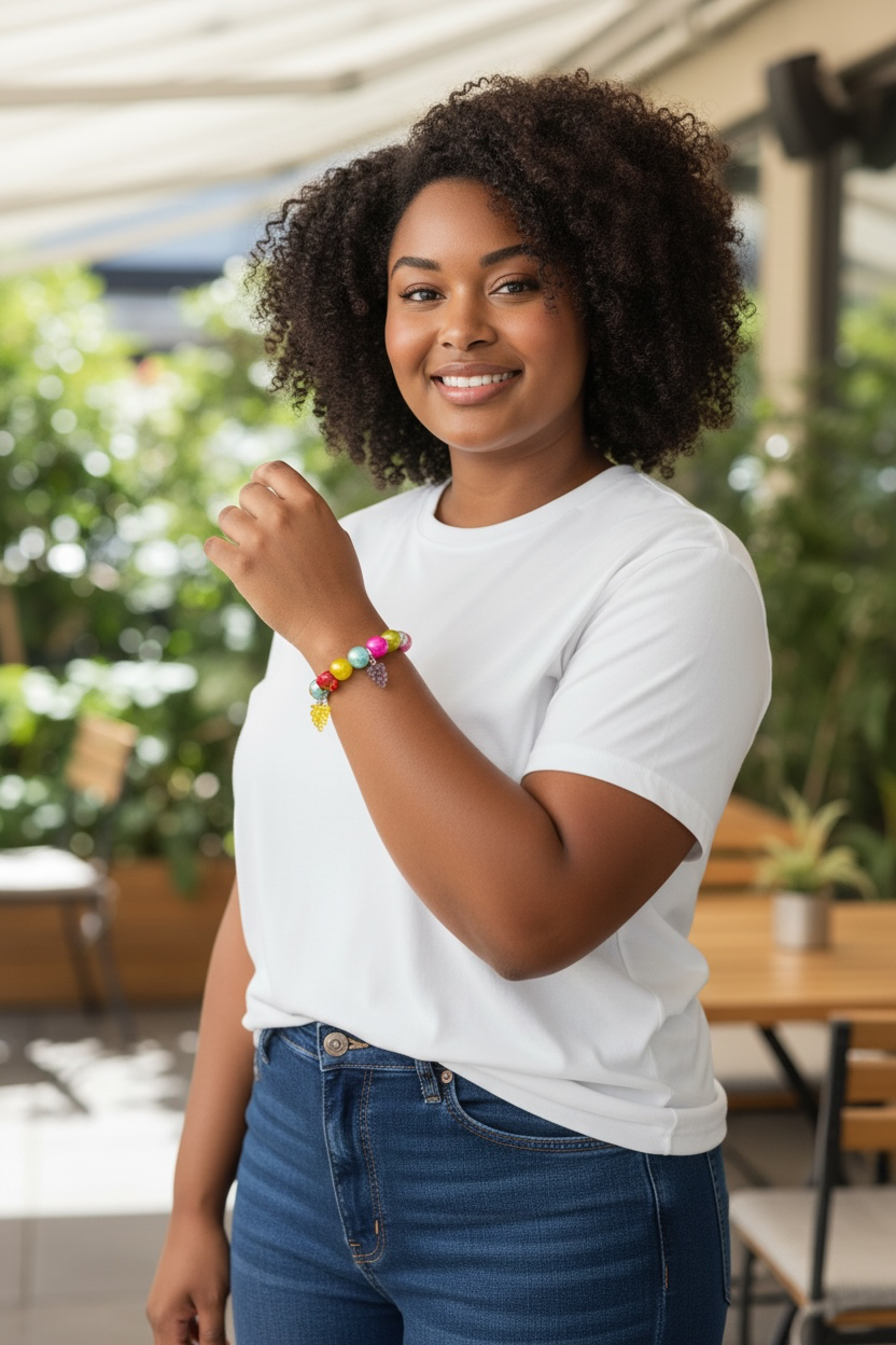 Pearl Colored Bracelet Adorned with Fruit Charms