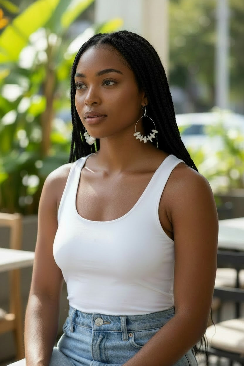 Small Puka Shell Hoop Earrings (Image displayed on Model Appear Larger)