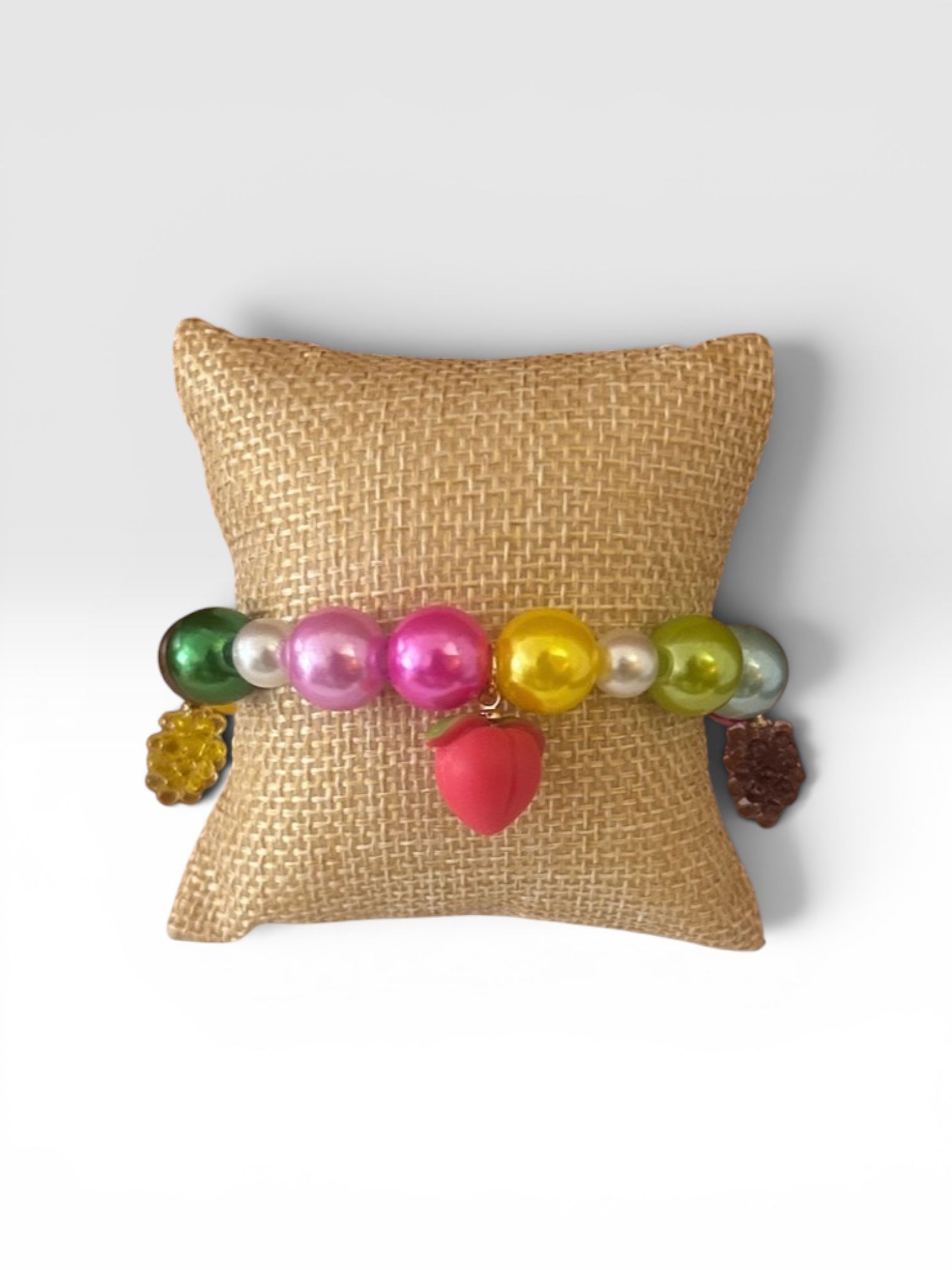 Pearl Colored Bracelet Adorned with Fruit Charms
