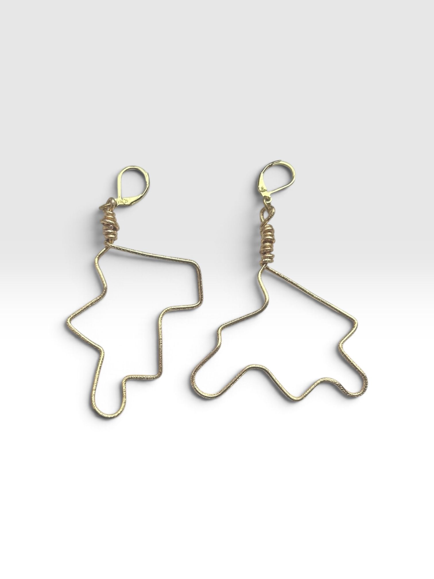 Asymmetrical Gold Plated Earrings featuring Elegant Lever Back Hooks.
