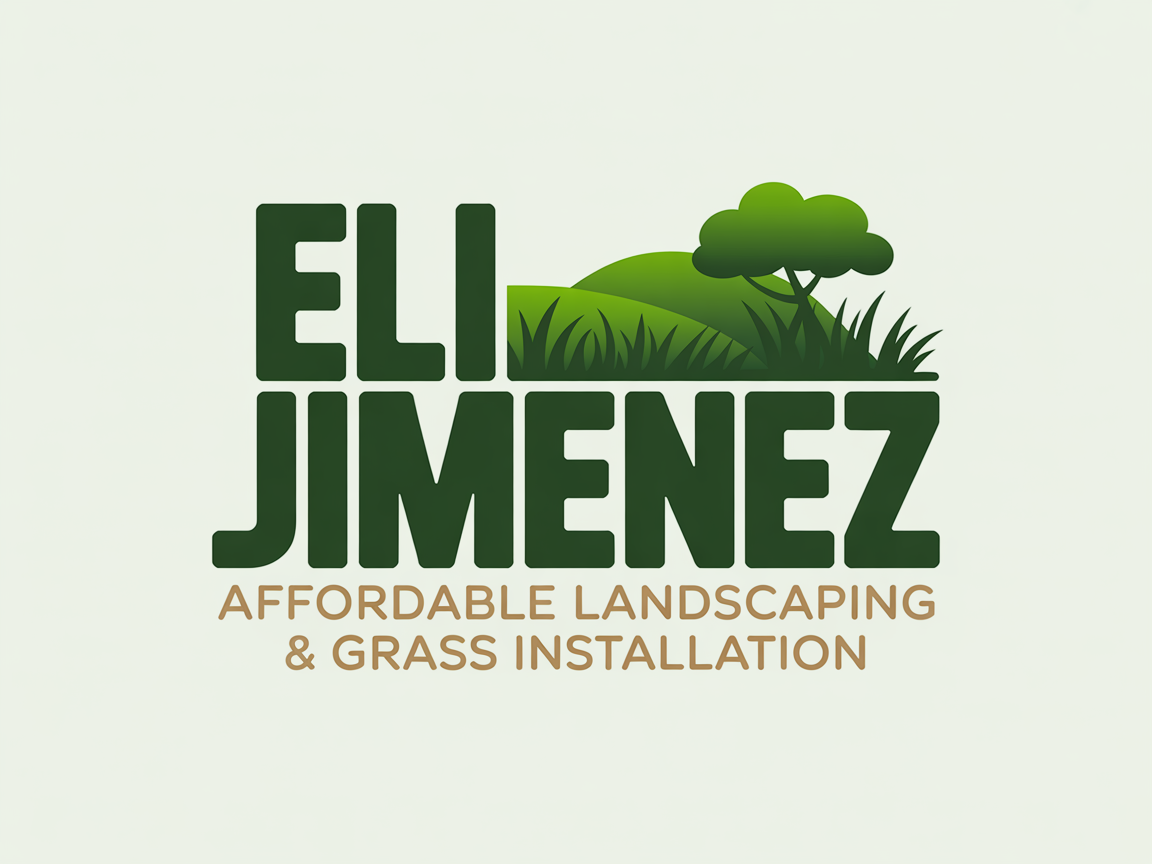 Logo for Eli Jimenez Affordable Landscaping & Grass Installation featuring a green hill and tree graphic over bold text.