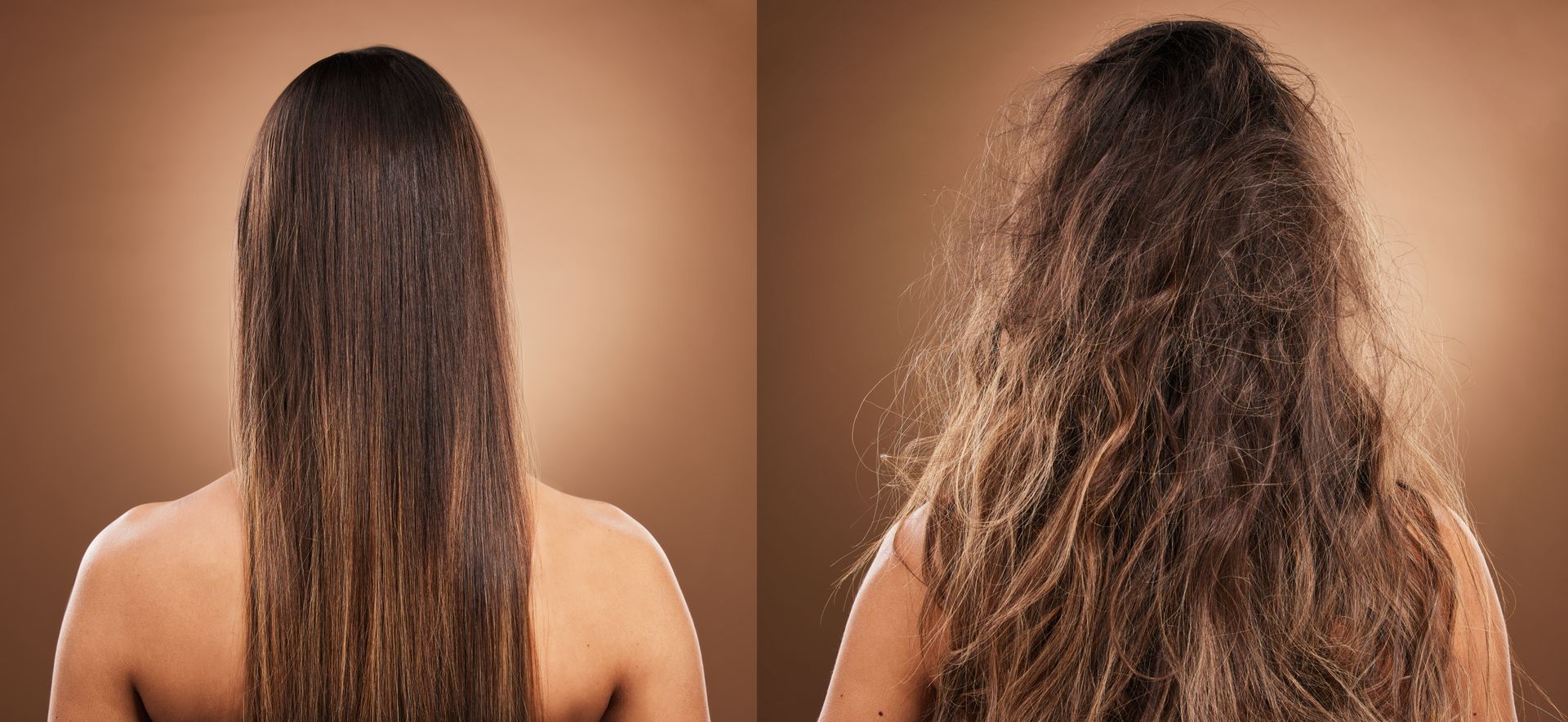 Una foto prima e dopo dei capelli di una donna.